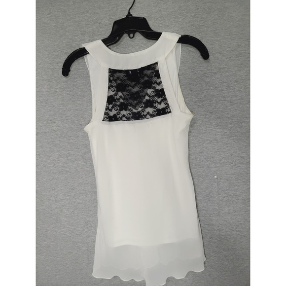 Women's White Ruffle Sleeveless Lined Blouse w/ Black Lace Cutout Small - Picture 2 of 9